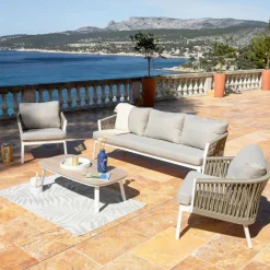 MOBELLIA Fauteuil de jardin détente en aluminium Amalfi Blanc et taupe Blanc - Taupe Outlet