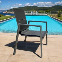 MOBELLIA Fauteuil de jardin empilable aluminium Portofino Gris Anthracite New