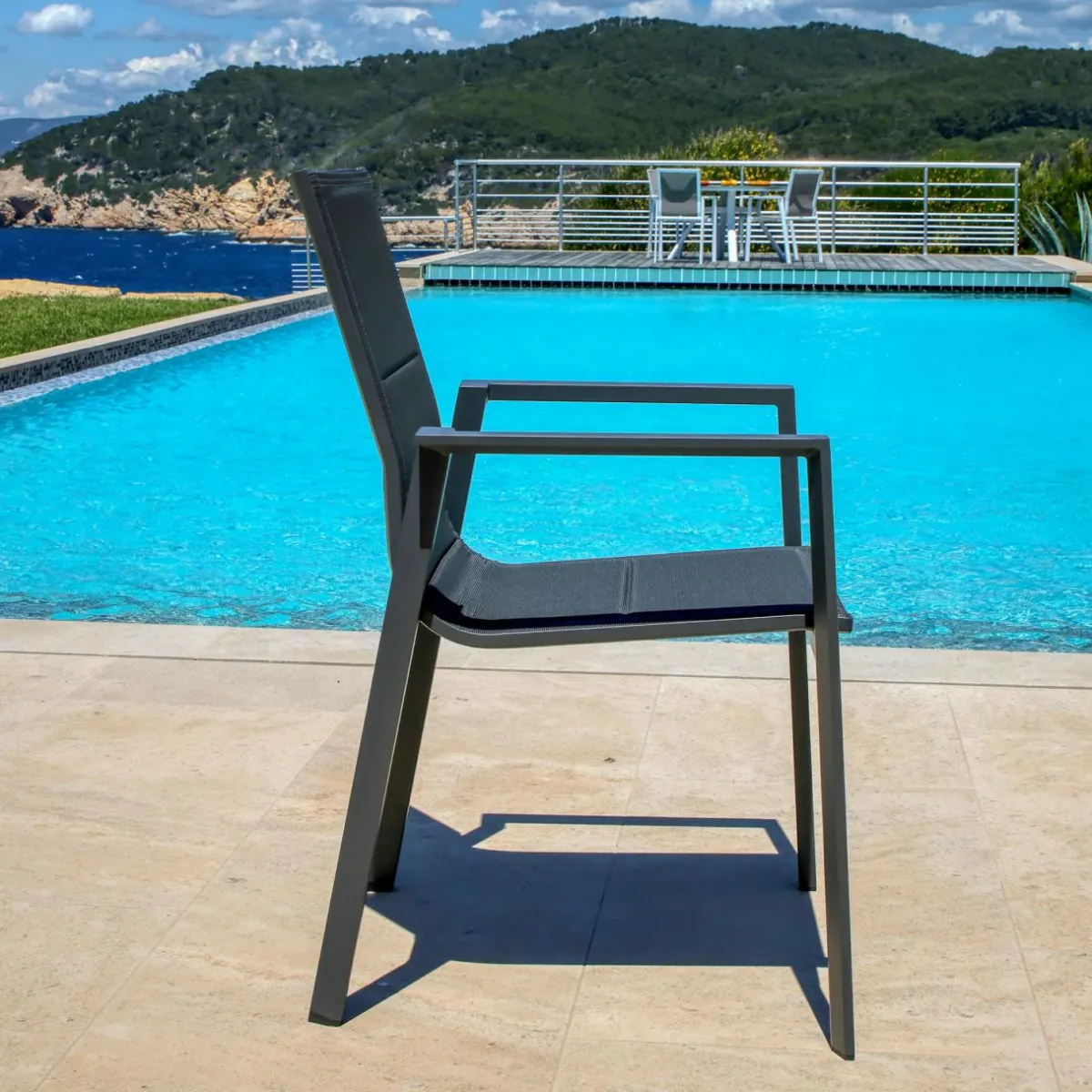 MOBELLIA Fauteuil de jardin empilable aluminium Portofino Gris Anthracite New