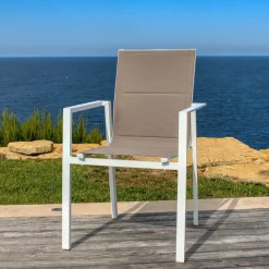 MOBELLIA Fauteuil de jardin empilable aluminium Portofino Taupe Outlet