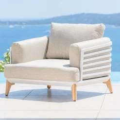 MOBELLIA Fauteuil de jardin en aluminium Monte Carlo Blanc et taupe Blanc - Taupe New