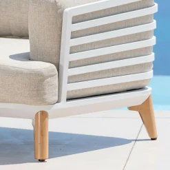 MOBELLIA Fauteuil de jardin en aluminium Monte Carlo Blanc et taupe Blanc - Taupe New