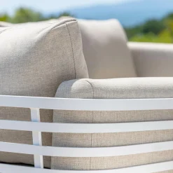 MOBELLIA Fauteuil de jardin en aluminium Monte Carlo Blanc et taupe Blanc - Taupe New