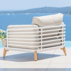 MOBELLIA Fauteuil de jardin en aluminium Monte Carlo Blanc et taupe Blanc - Taupe New