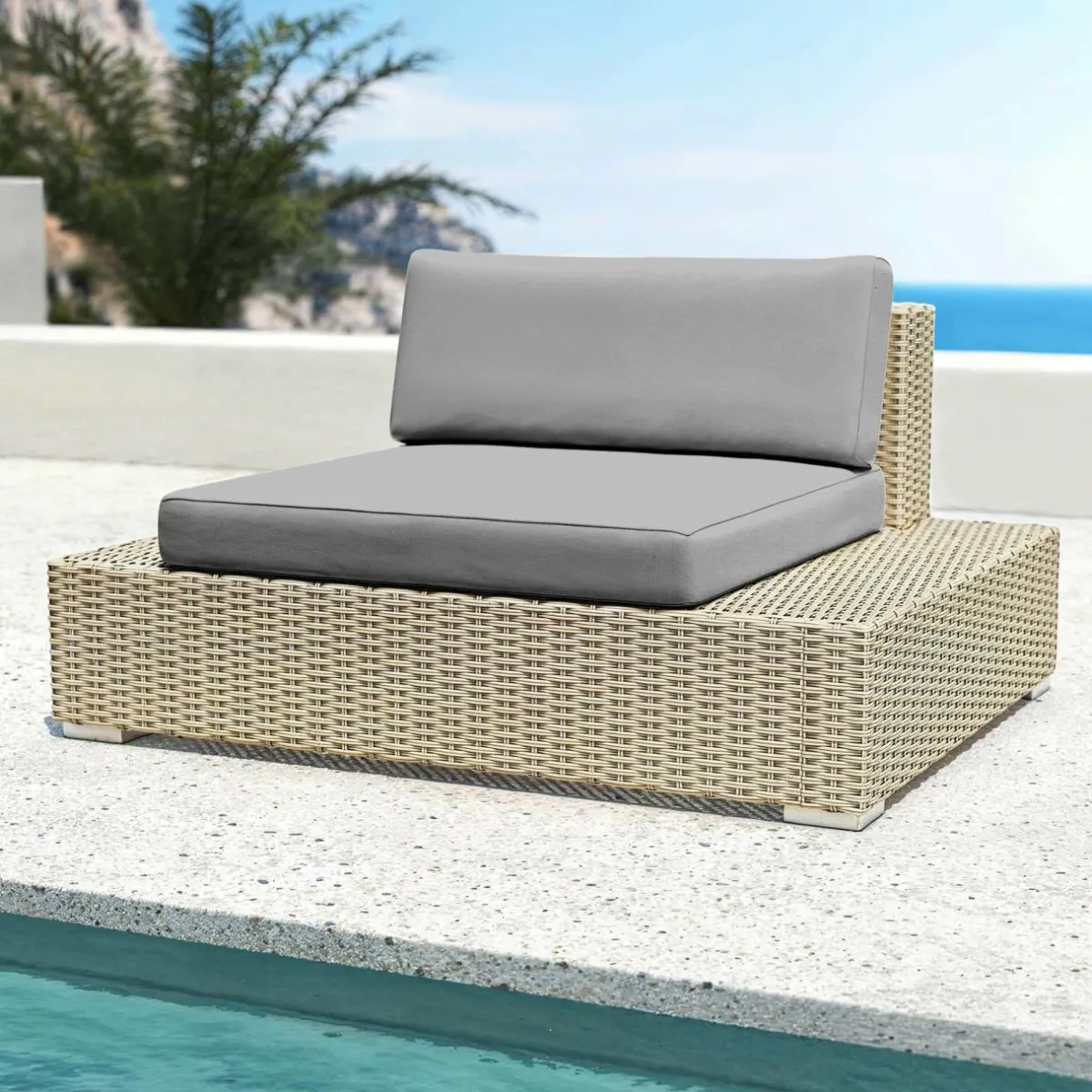 MOBELLIA Fauteuil de jardin en résine tressée Palma Gris et anthracite Tressé Gris - Anthracite