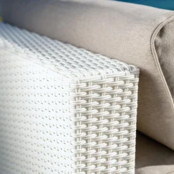 MOBELLIA Fauteuil de jardin en résine tressée Palma Blanc et taupe Tressé Blanc - Taupe Sale