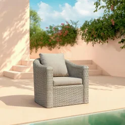 MOBELLIA Fauteuil de jardin en résine tressée Calvi Gris et taupe Tressé Gris - Taupe Hot