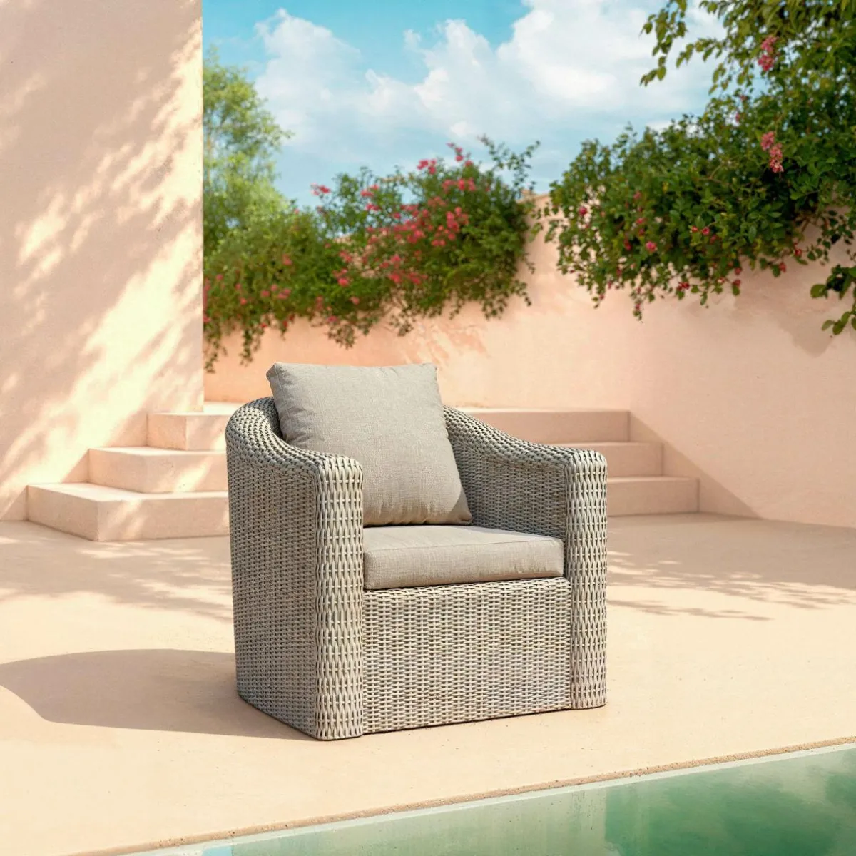 MOBELLIA Fauteuil de jardin en résine tressée Calvi Gris et taupe Tressé Gris - Taupe Hot