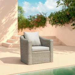 MOBELLIA Fauteuil de jardin en résine tressée Calvi Gris clair Tressé Gris - Gris clair Sale