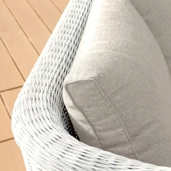MOBELLIA Fauteuil de jardin en résine tressée Calvi Blanc et taupe Tressé Blanc - Taupe Discount
