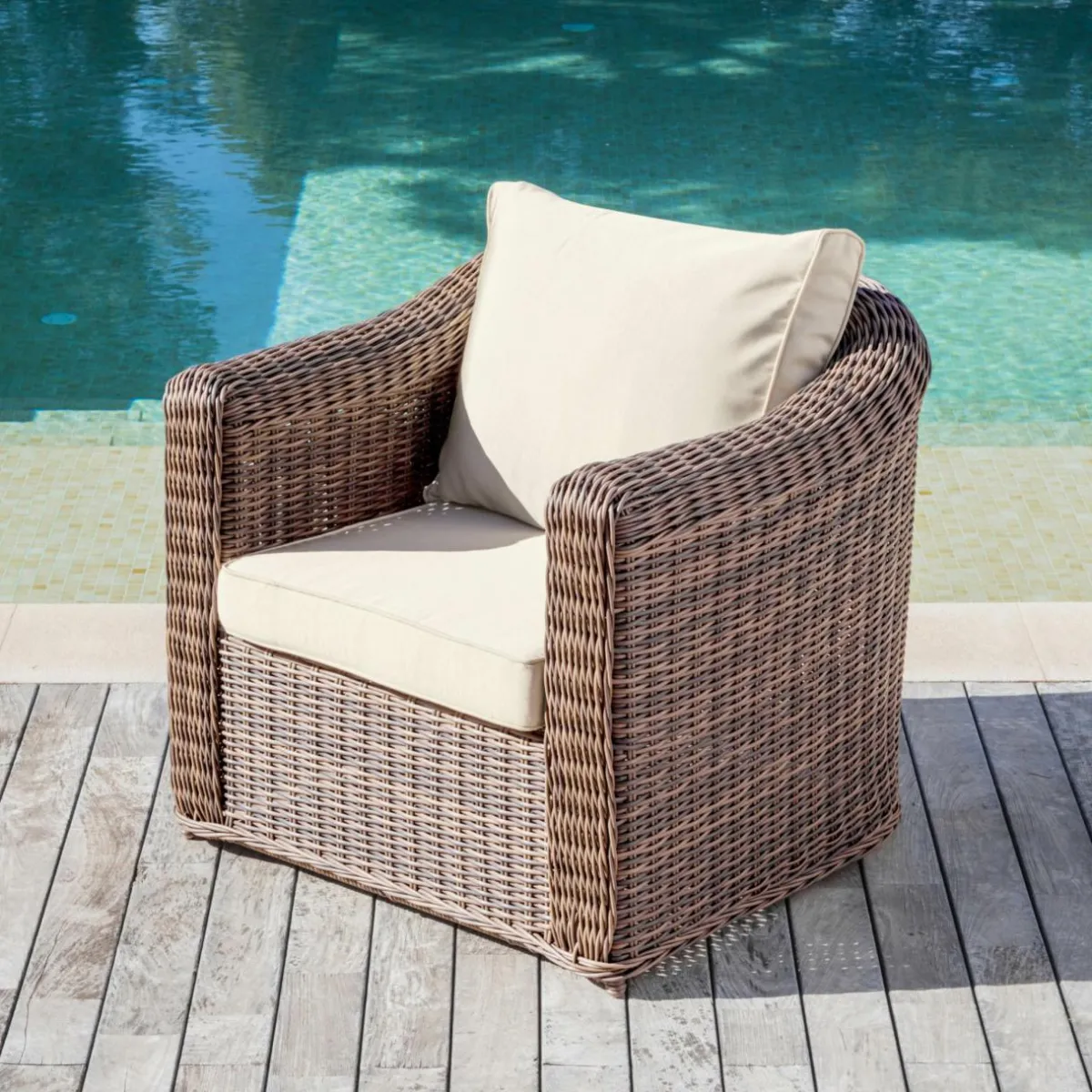 MOBELLIA Fauteuil de jardin en résine tressée Calvi Sépia et beige Tressé Sepia - Beige Best