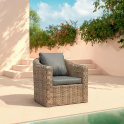 MOBELLIA Fauteuil de jardin en résine tressée Calvi Sépia et gris foncé Tressé Sepia - Anthracite