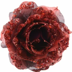 KAEMINGK Fleur décorative sur pince (D8,5 cm) pailletée Bordeaux Hot