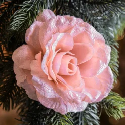 KAEMINGK Fleur décorative sur pince (D12 cm) Scintillant poudré Rose Hot