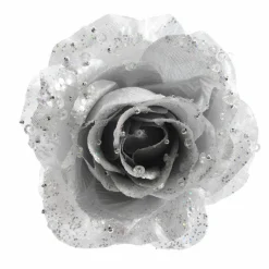 KAEMINGK Fleur décorative sur pince (D14 cm) Rosace Argent New