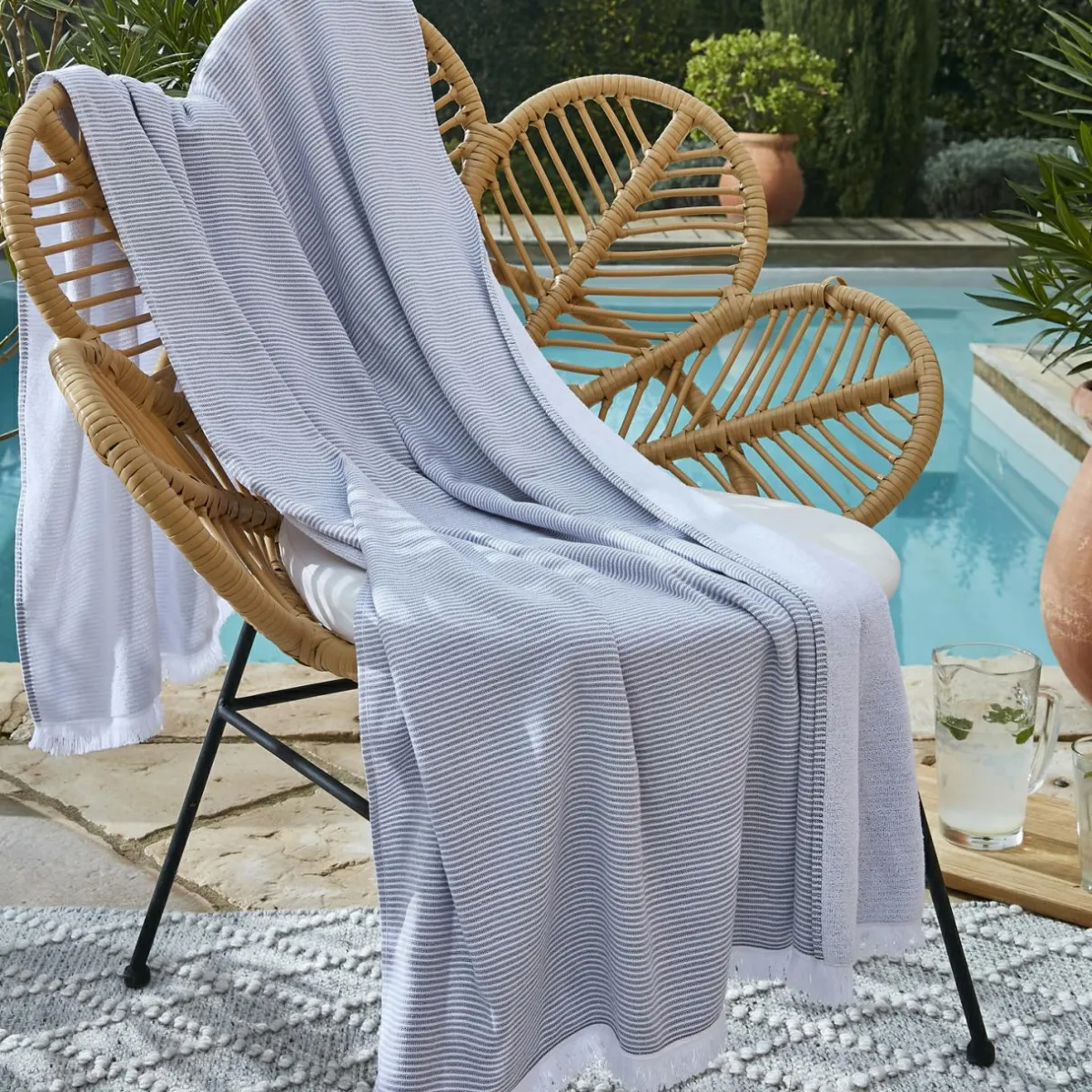 L'effet papillon Fouta coton et éponge (95 x 180 cm) Naël galet Gris Sale