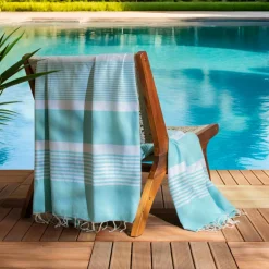 Fouta coton recyclé (200 x 200 cm) Summer Bleu turquoise Discount