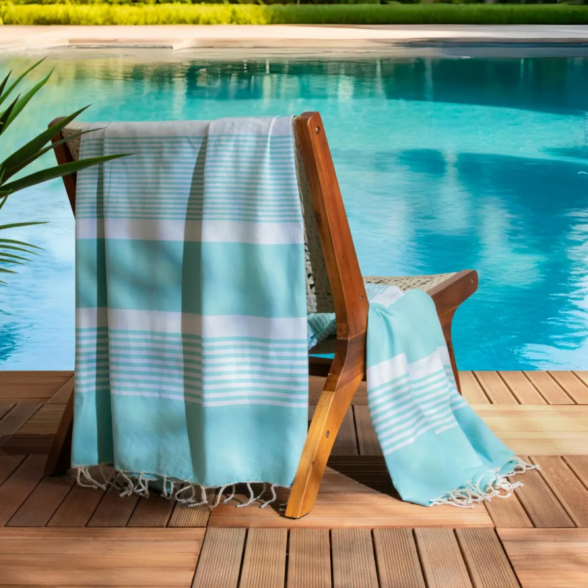 Fouta coton recyclé (200 x 200 cm) Summer Bleu turquoise Discount