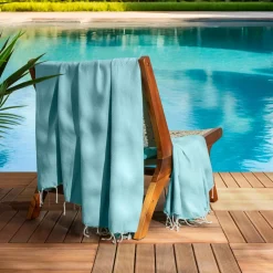 Fouta coton recyclé (200 x 200 cm) Ecume Bleu turquoise New
