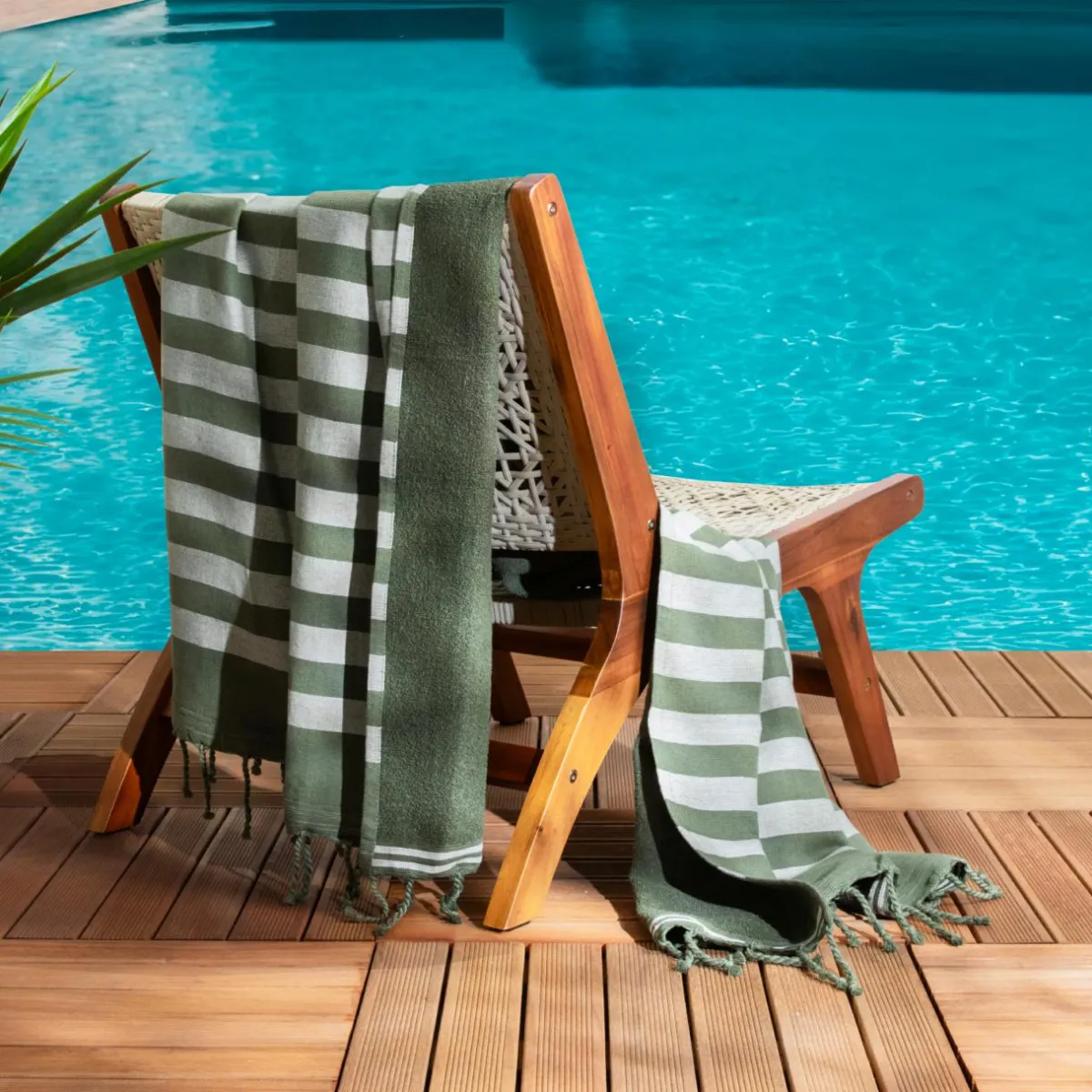 Fouta coton recyclé doublé éponge (100 x 200 cm) Coralia Vert kaki Sale