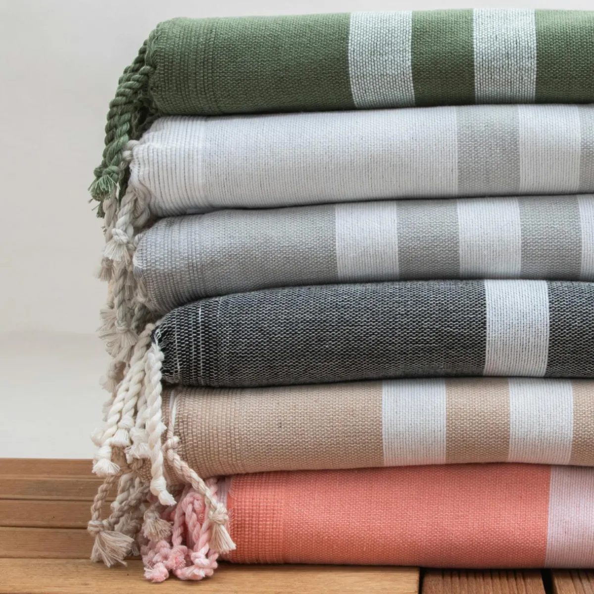 Fouta coton recyclé doublé éponge (100 x 200 cm) Coralia Vert kaki Sale