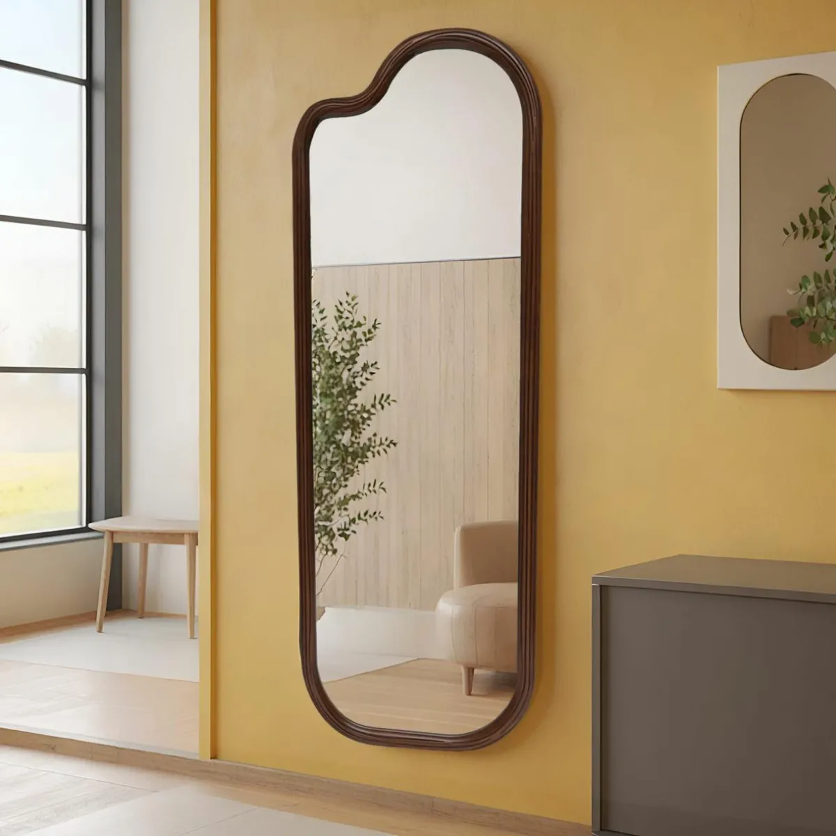 EMINZA Grand miroir mural en (H173 cm) Calcutta foncé Bois Discount