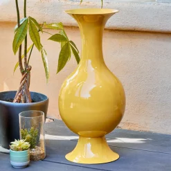 #N/A Grand Vase en métal émaillé fait main (H56 cm) Soléa brillant Jaune Outlet