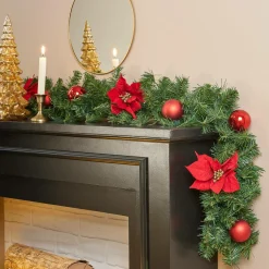 Feeric Lights & Christmas Guirlande de sapin (200 cm) Poinsettia luxe Rouge Hot