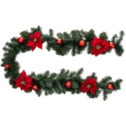 Feeric Lights & Christmas Guirlande de sapin (200 cm) Poinsettia luxe Rouge Hot
