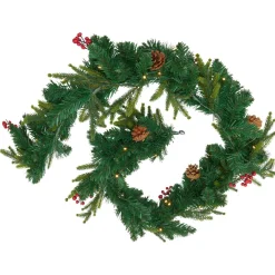 JJA guirlande de sapin lumineuse à piles (180 cm) Wister baies et pommes de pin Sapin vert lumineux Sale