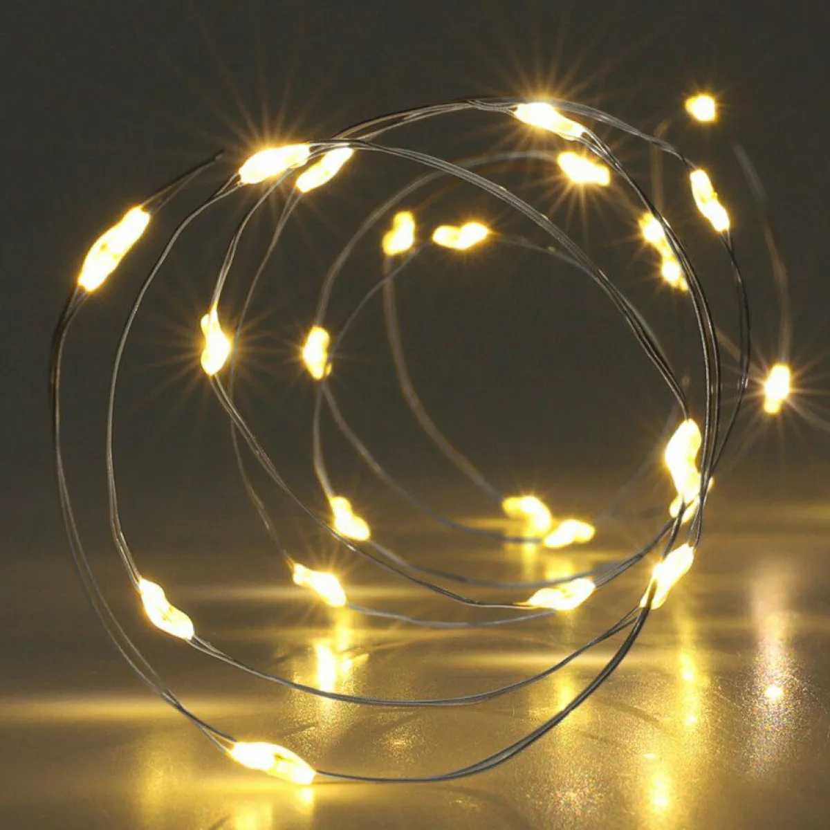 KOOPMAN Guirlande lumineuse à piles 2 m 40 Micro LED câble argent Minuteur Blanc chaud