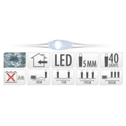 KOOPMAN Guirlande lumineuse à piles 195 cm 40 micro LED Fil d'argent Blanc froid Best