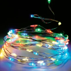 KOOPMAN Guirlande lumineuse à piles 5 m 100 Micro LED Fil d'argent Multicolore