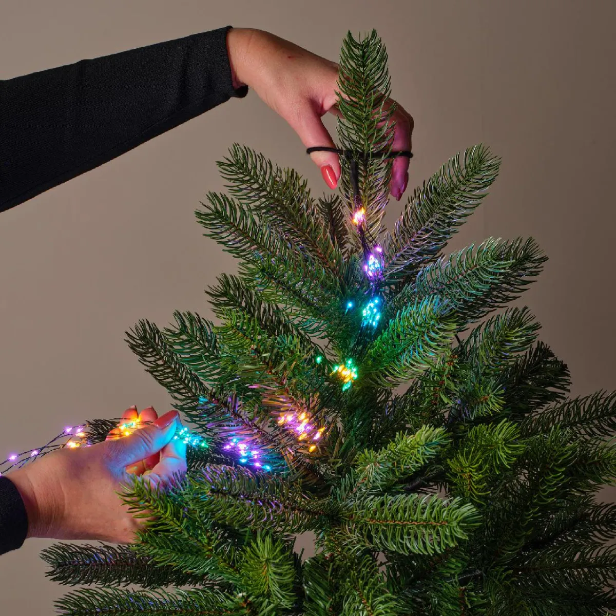 KAEMINGK Guirlande rideau pour sapin H2,40m 832 Micro LED câble vert Multicolore pastel Multicolore Pastel Câble Vert
