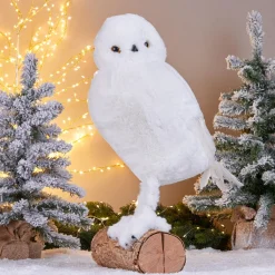 KOOPMAN Hiboux de Noël (H49 cm) Floconis Blanc