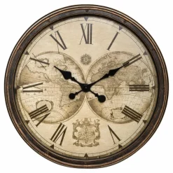 ATMOSPHERA Horloge murale (D51 cm) Monde Tomy patiné Marron New