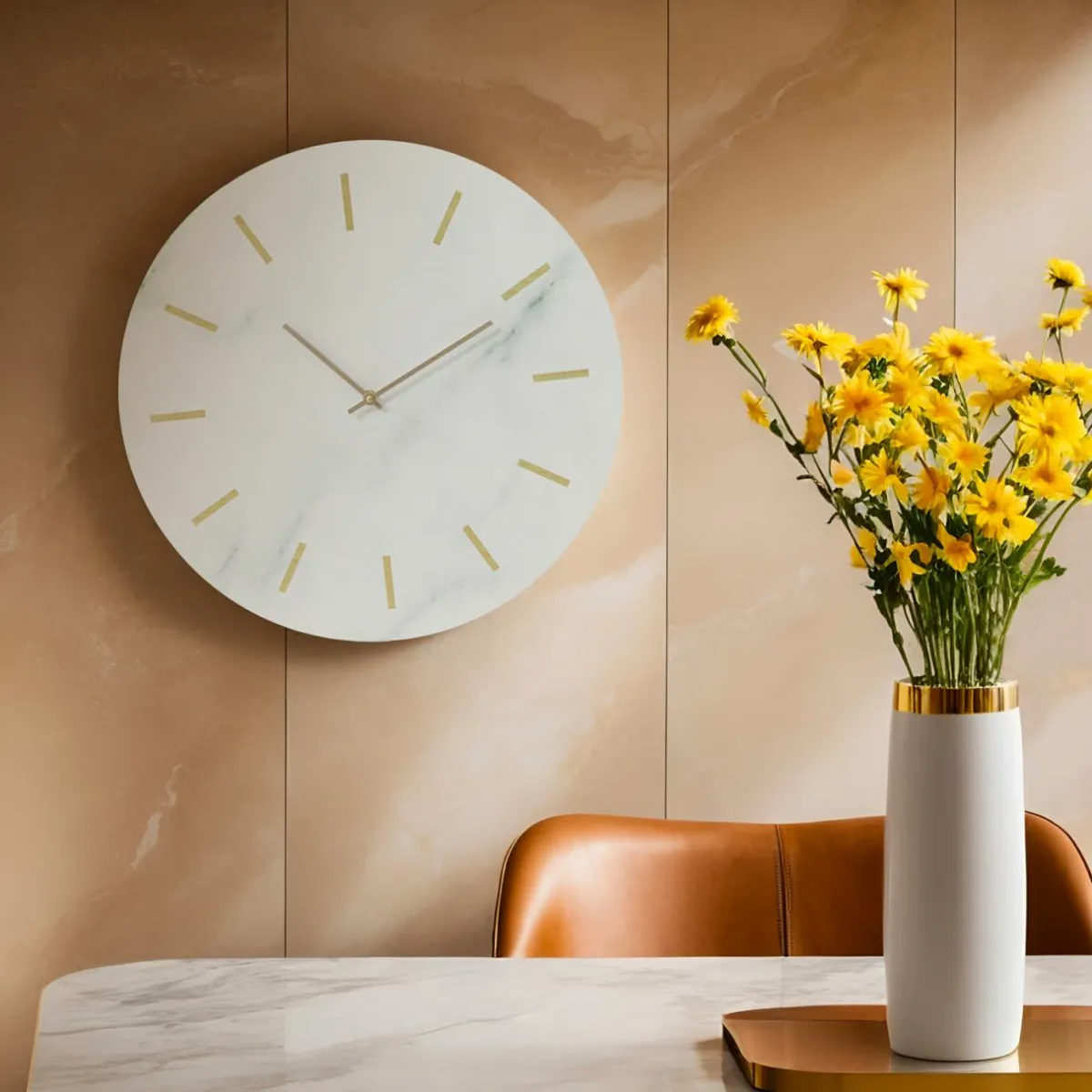EMINZA Horloge murale en bois (D51 cm) Marbre Blanc Best