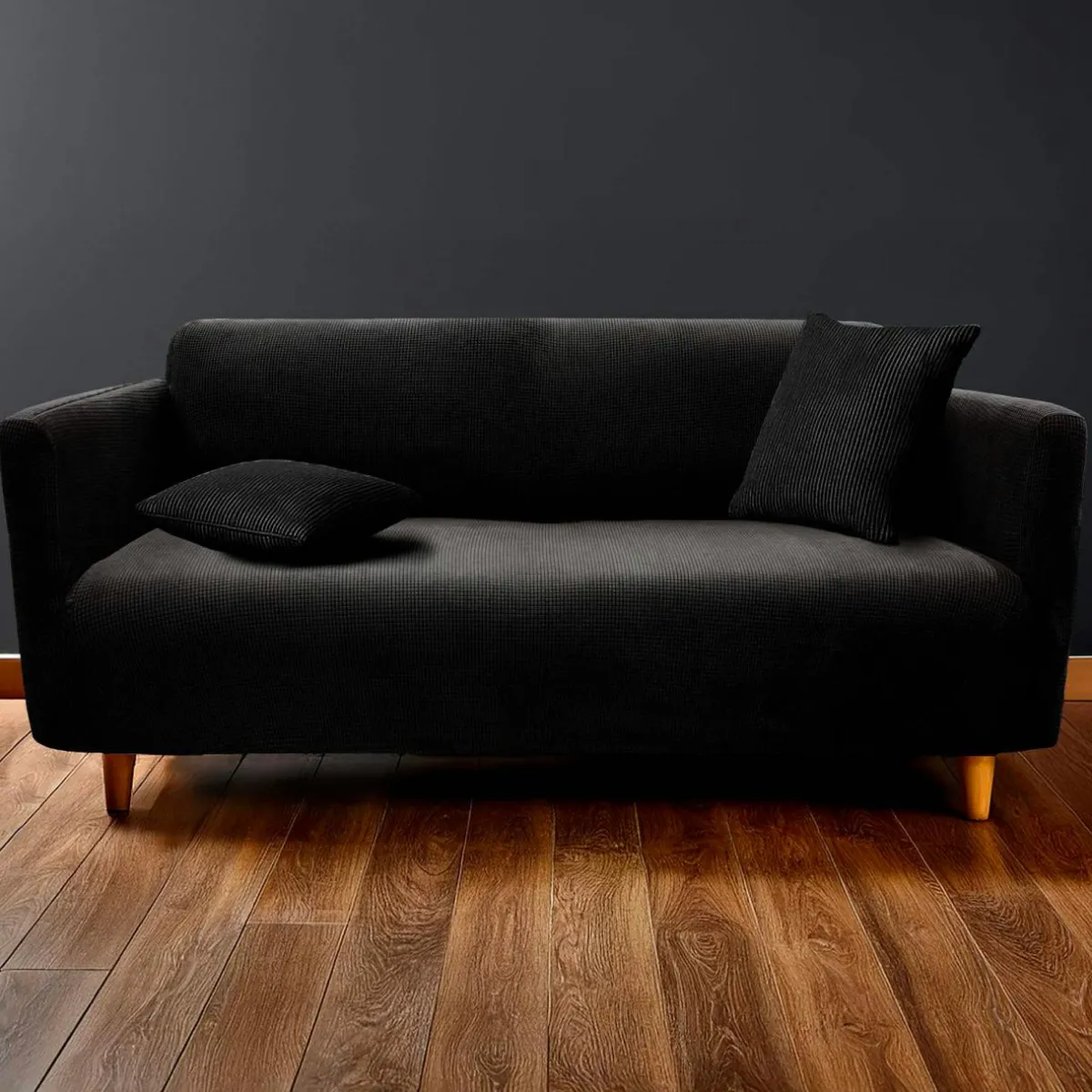 douceur d'intu017drieur Housse de canapé extensible effet gaufré (225 x 245 cm) Sacha Noir Discount