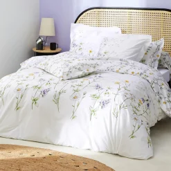 TRADILINGE Housse de couette coton (260 x 240 cm) Foliflora he Blanc Discount