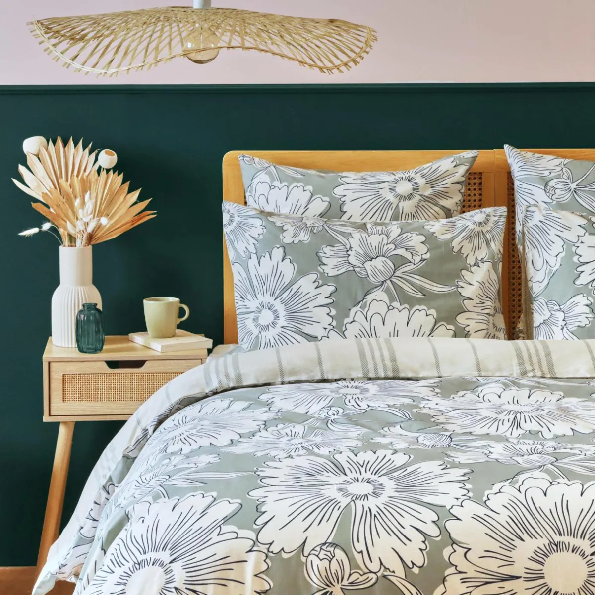 EMINZA Housse de couette coton (200 x 200 cm) Lara Vert Outlet