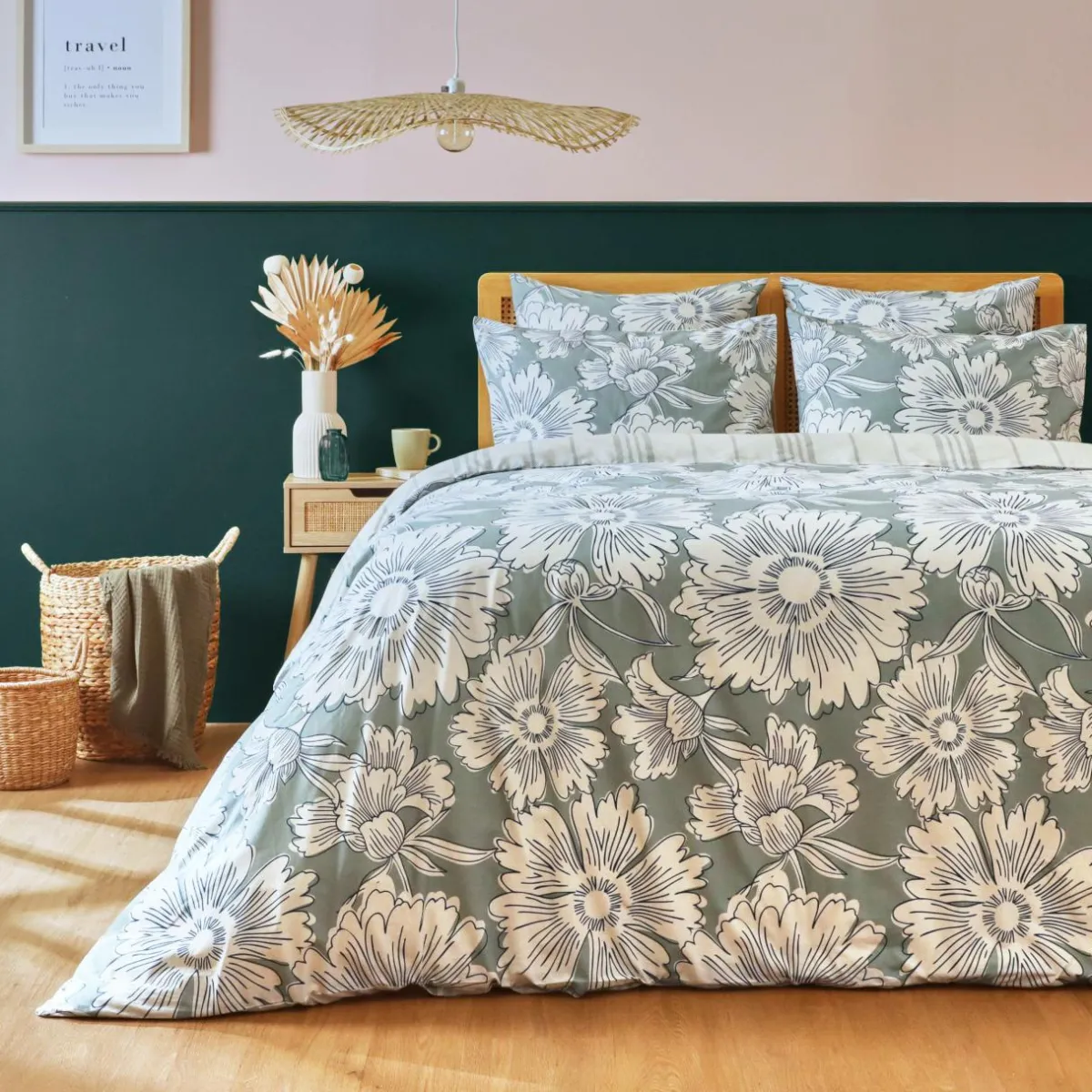 EMINZA Housse de couette coton (240 x 220 cm) Lara Vert Online