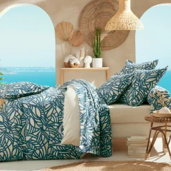 TRADI LINGE Housse de couette coton lavé (280 x 240 cm) Serena e Bleu Sale