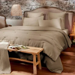 EMINZA Housse de couette coton nid d'abeille (280 x 240 cm) Eva Ficelle Outlet
