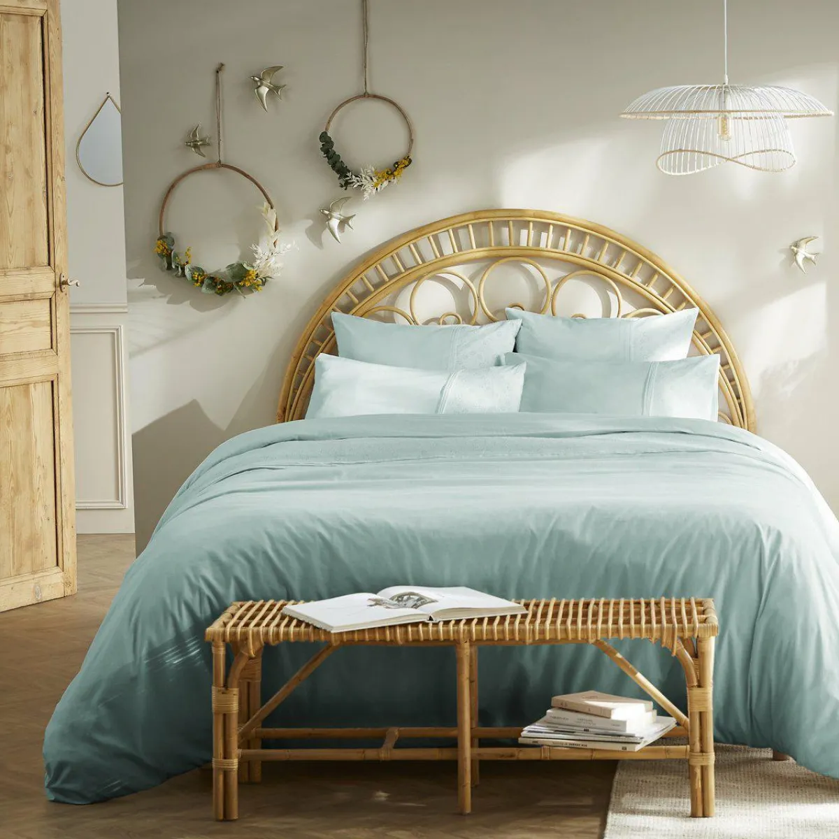 L'EFFET PAPILLON Housse de couette dentelle coton (260 x 240 cm) Jeanne Bleu clair Outlet
