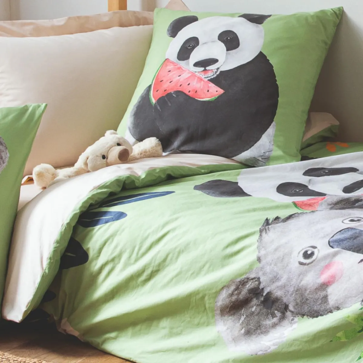 TRADILINGE Housse de couette enfant percale de coton (200 x 200 cm) Panda e Vert Discount