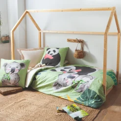 TRADILINGE Housse de couette enfant percale de coton (140 x 200 cm) Panda e Vert Sale