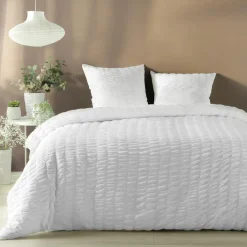 douceur d'intu017drieur Housse de couette et deux taies microfibre plissée (240 x 220 cm) Plissia he Blanc Outlet