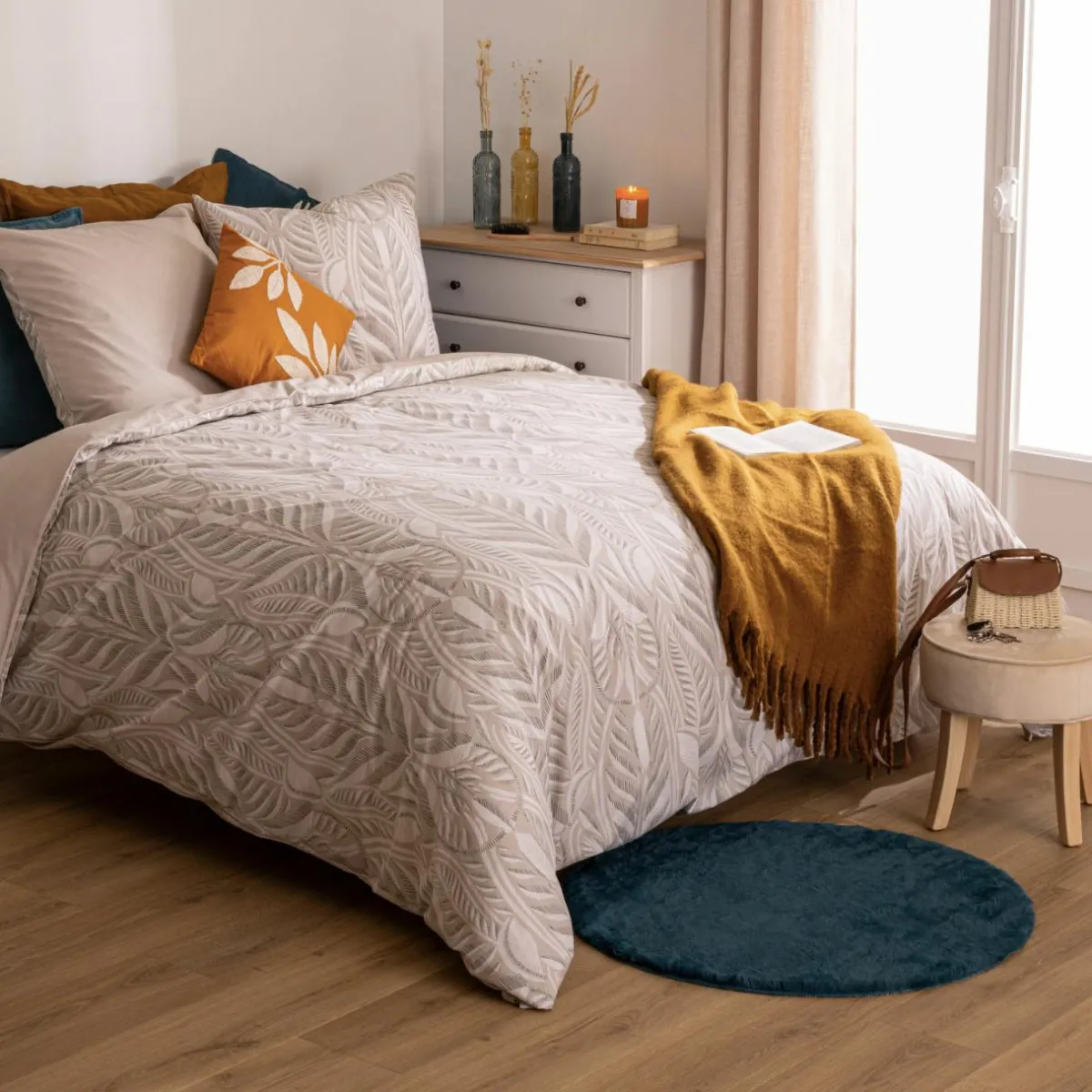 ATMOSPHERA Housse de couette et deux taies coton (240 x 220 cm) Nalh Beige