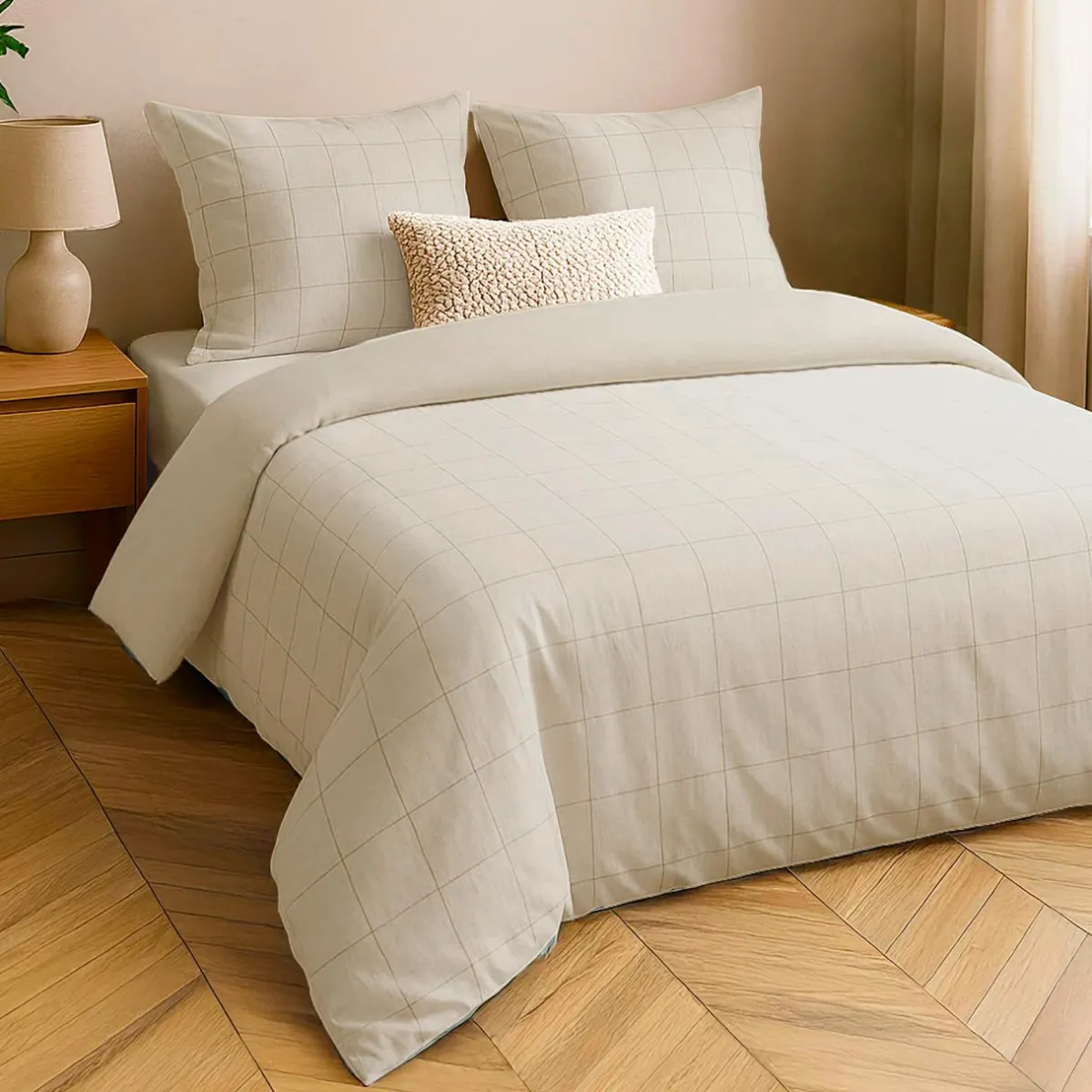 douceur d'intu017drieur Housse de couette et deux taies d'oreiller coton lavé (260 x 240 cm) Linella Ivoire Outlet