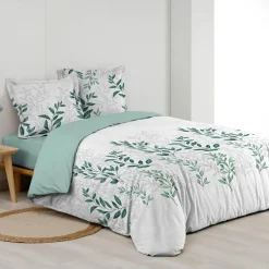 douceur d'intu017drieur Housse de couette et deux taies d'oreiller percale de coton (260 x 240 cm) Wendy e Vert Best